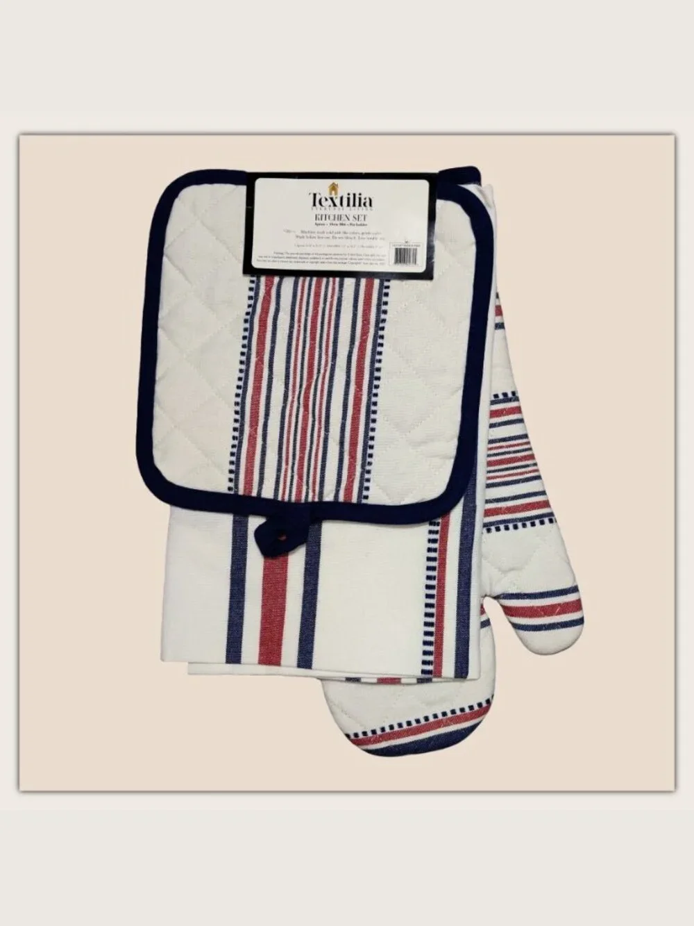 Patriotic Kitchen / BBQ Set - Apron, Oven Mitt, Pot Holder - Red, White & Blue